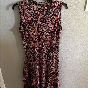 Peruvian Connection floral cotton, mini dress size small fit flare black pink
